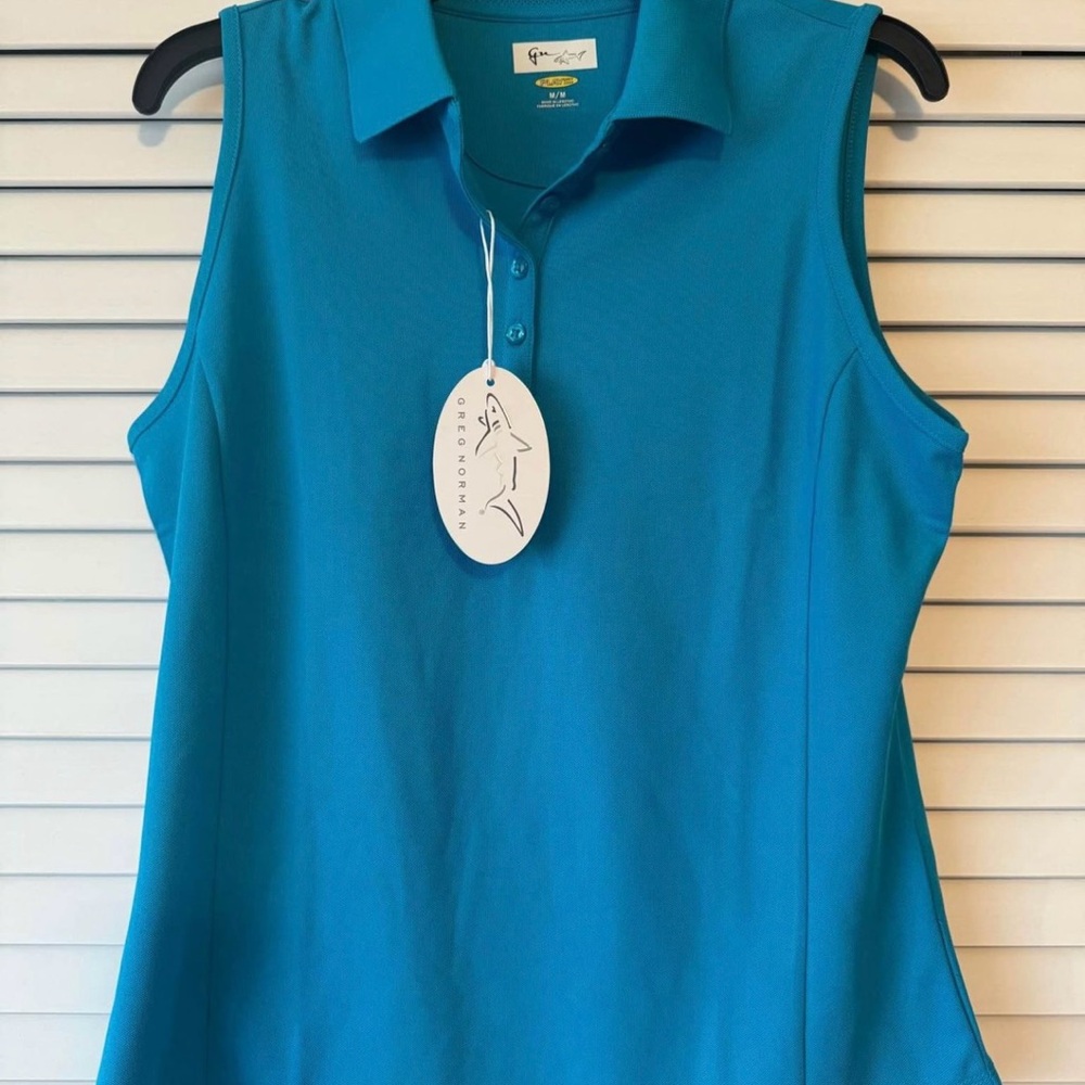 Greg Norman Collection Blue Sleeveless Polo Top
